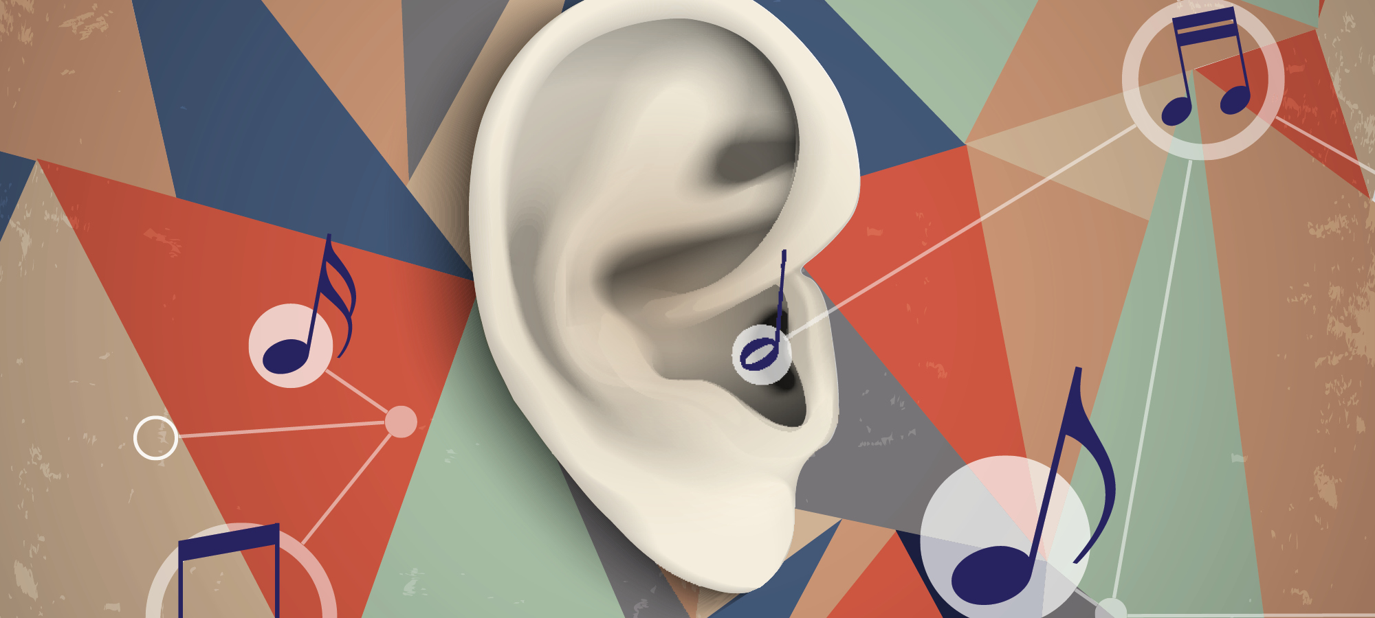 Abstract illustration of ear with musical notes